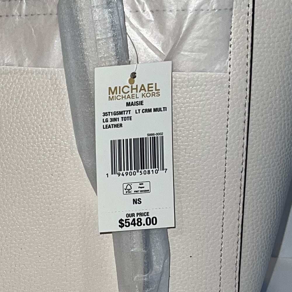 NWT Michael Michael Kors Maise large 3 in 1 leather tote in light cream - Picture 6 of 6